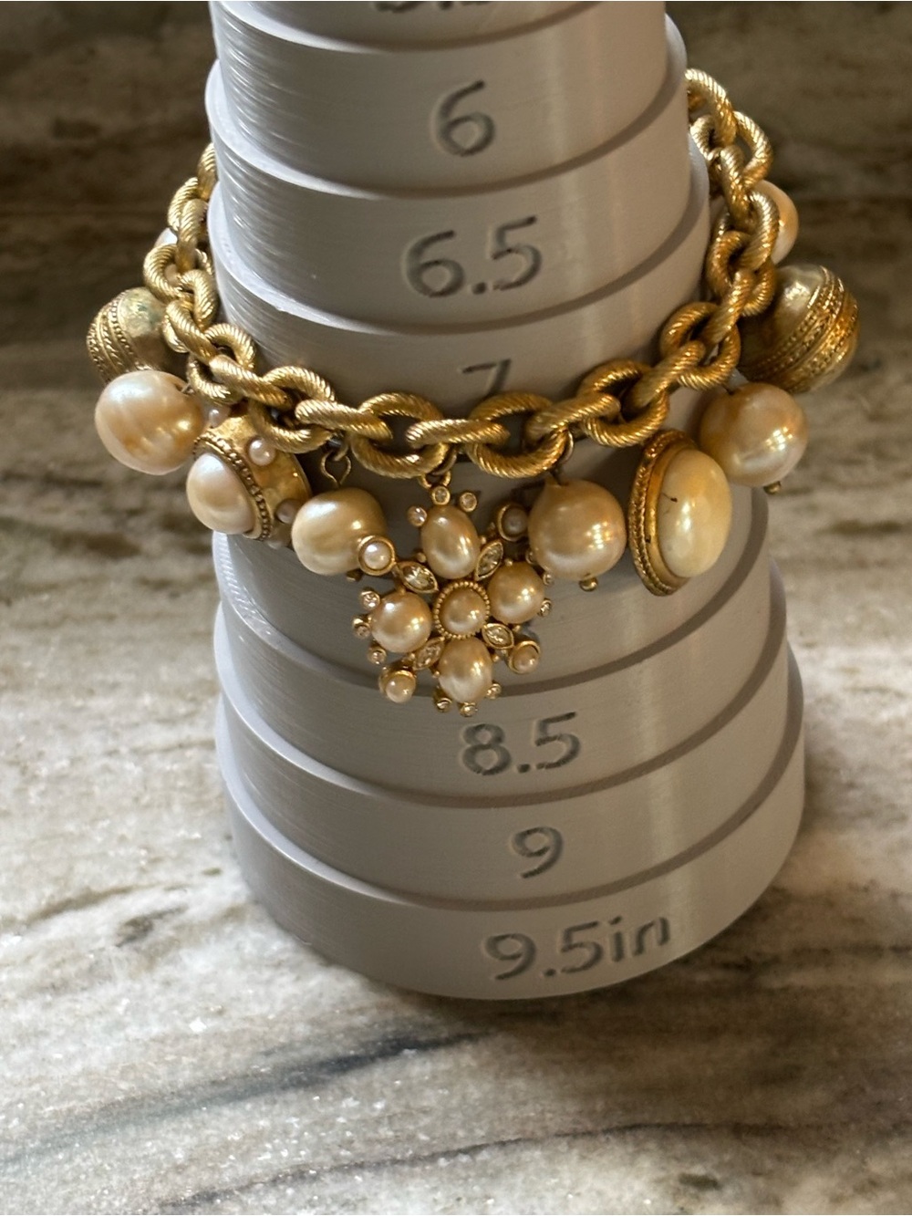 Carolee Gold-Tone Pearl Charm Bracelet with Crystal Accents - Picture 7 of 8